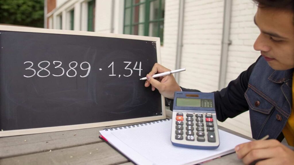 What Does 38389 Divided By 1.34 Equal In Decimal Form
